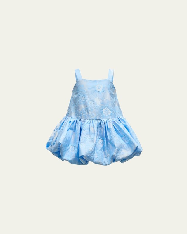 Girl's Elianna Puff Trim Floral Textured Dress, Size 4-